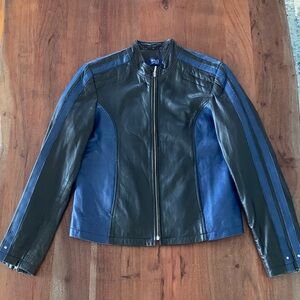 Vintage Italian Black Motto Jacket with Navy Paneling, Sz M